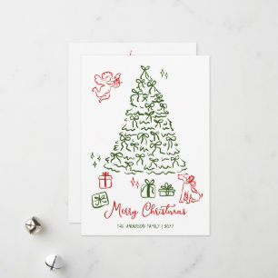 Festiva Árbol dibujado a mano con tarjeta de Navidades cap