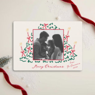 Festiva Árbol dibujado a mano con tarjeta fotográfica de v