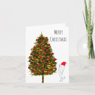 Festiva Árbol navideño y tarjeta de saludo para aves
