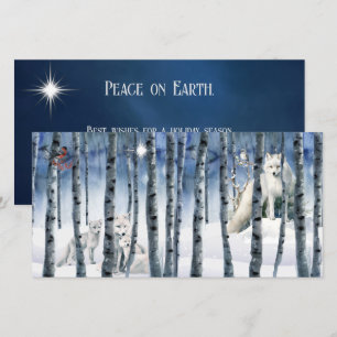 Festiva Arctic Fox en Winter Woods con tarjeta de vacacion