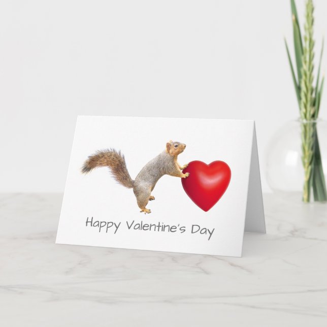 Festiva Ardilla con tarjeta de corazón rojo (Anverso)