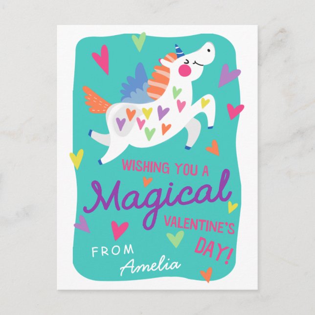 Festiva Aula Magical Unicornio de tamaño postal Valentine (Anverso)