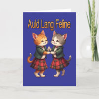 Auld Lang Naranja felino gatos bailando tarjeta de