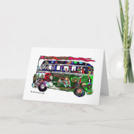 Festiva Autobús Hippie Basset Hound - Tarjeta de vacacione