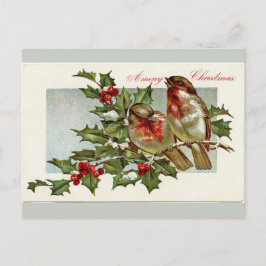 Festiva Aves de época y Navidades grises holgados postal