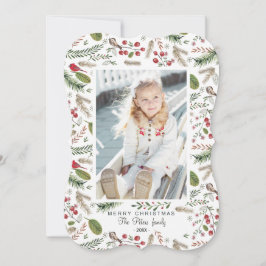 Festiva Aves de Navidades de pino | Tarjeta fotográfica de