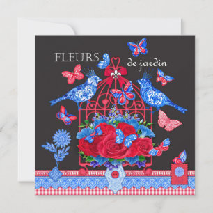 Festiva Aves de porcelana de flores y tarjeta de jaula