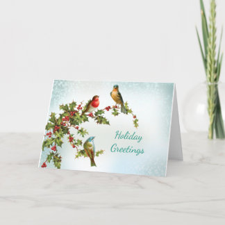 Festiva Aves y tarjeta de vacaciones plegada Holly Vintage