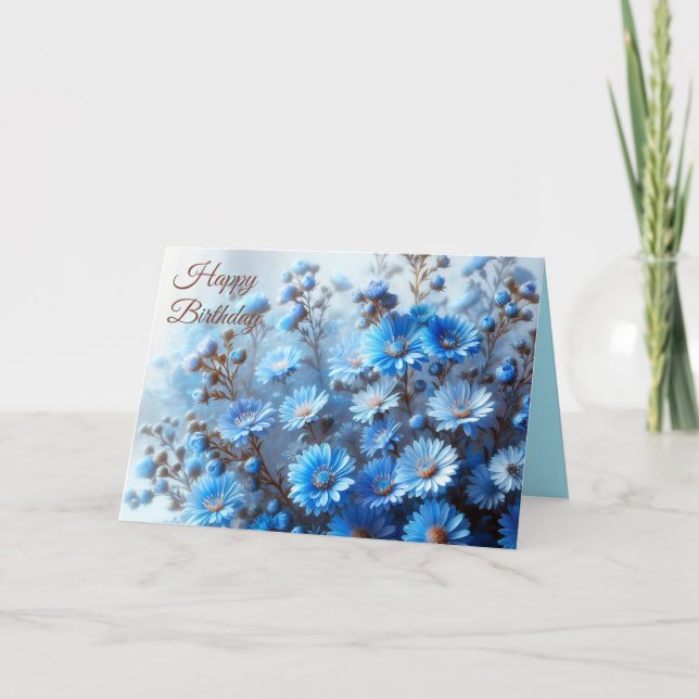 Festiva Azure Aster Flowers Collection - Tarjeta de cumple (Anverso)