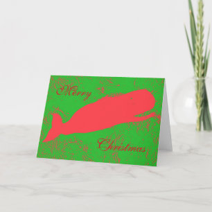 Festiva ballena roja en tarjeta de saludo verde