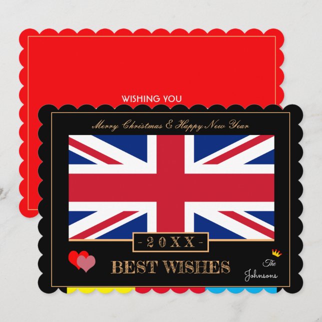 Festiva Bandera británica y tarjeta de felicitaciones por  (Anverso / Reverso)