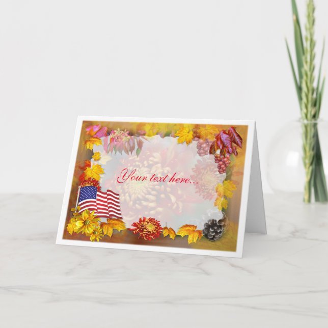 Festiva Bandera y flores ~ Tarjeta de Acción de Gracias (Anverso)