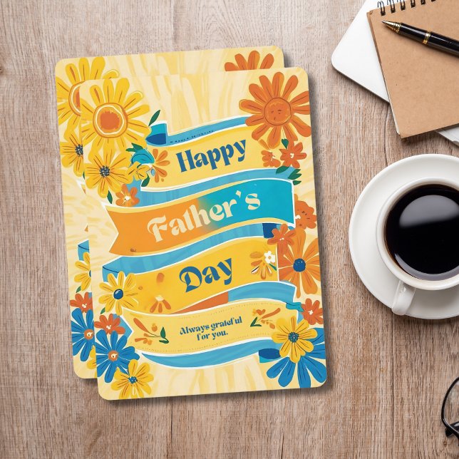 Festiva Banner retro Floral feliz tarjeta del día del padr ( Retro Banner Floral Happy Father's Day Card)