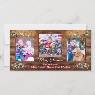 Festiva Barn wood & holly 3 tarjeta de bienvenida para Nav