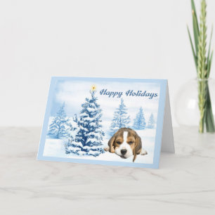 Festiva Beagle Navidades Snowy Tree Tarjeta de saludo