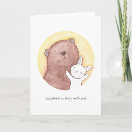 Festiva Bear y Bunny te amo tarjeta de San Valentín feliz
