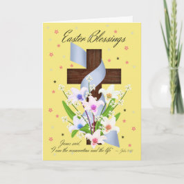 Festiva Bendiciones de Pascua - cruz y flores - tarjeta de