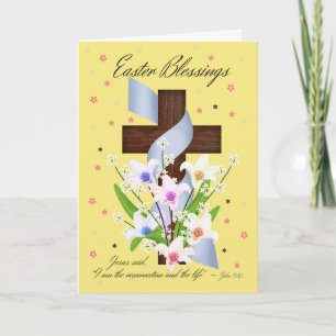 Festiva Bendiciones de Pascua - cruz y flores - tarjeta de