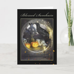 Festiva Bendita Samhain Mystical Raven Tarjeta de felicita