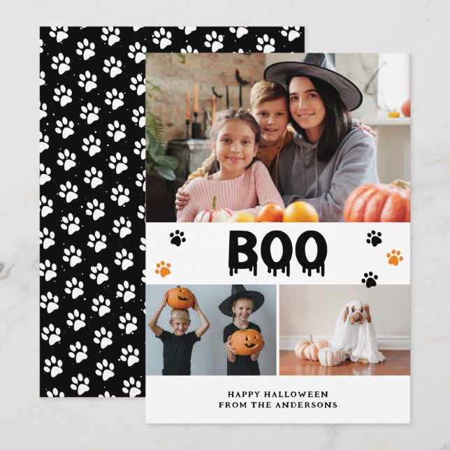 Festiva Black Boo Mascota foto tarjeta Happy Halloween (Anverso / Reverso)