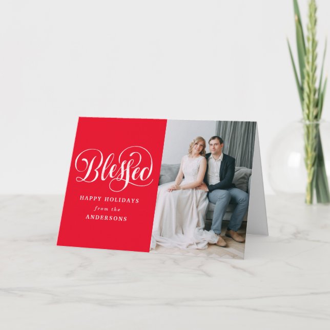 Festiva Blessed Script | Tarjeta de vacaciones plegada (Anverso)