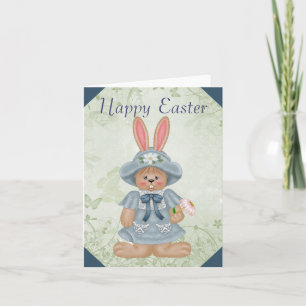 Festiva Blue Bunny Cute Feliz Tarjeta de Saludo de Pascua