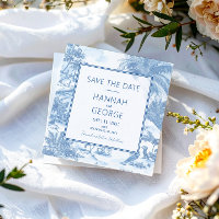Blue Coastal Toile Wedding Guardar la tarjeta de f