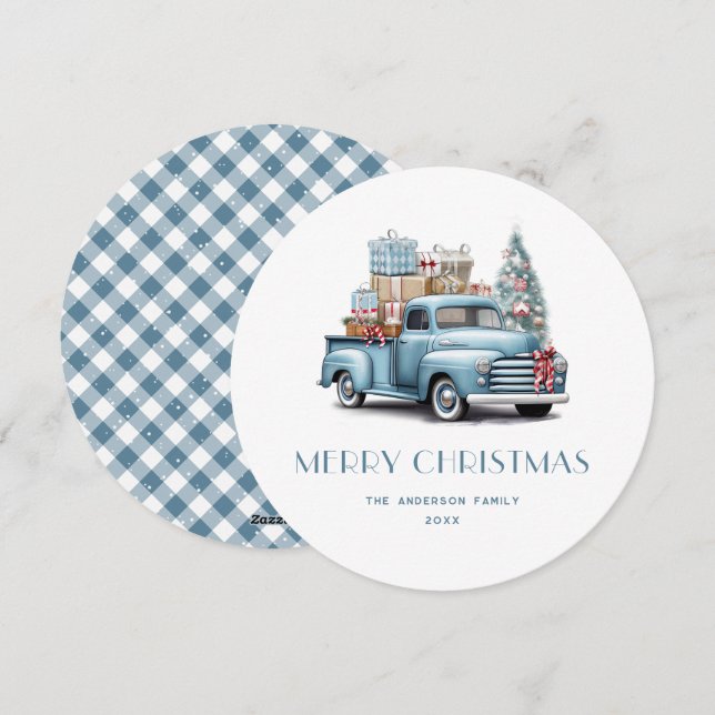 Festiva Blue Trucks Regalos de nieve Juega Merry Tarjeta d (Anverso / Reverso)