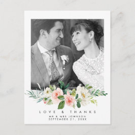 Festiva boda amor y gracias foto postal color rosa floral