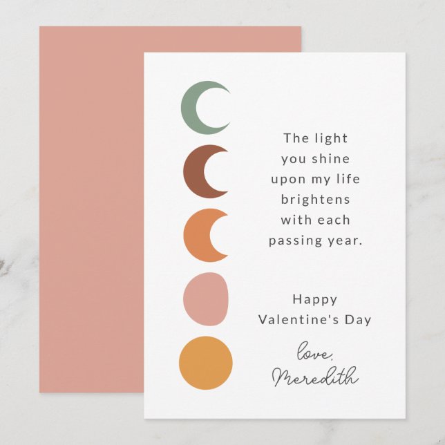 Festiva Boho Moons Inspirador diciendo tarjeta de San Vale (Anverso / Reverso)