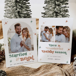 Festiva Boho Navidades recién casados tarjeta de fotos tar