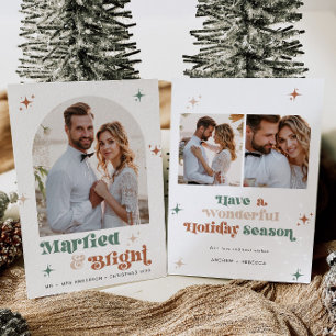 Festiva Boho Navidades recién casados tarjeta de fotos tar