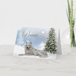 Festiva Bonita tarjeta de Navidades de lobo de paz