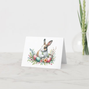 Festiva Bonito con tarjeta de Pascua, conejo y flores