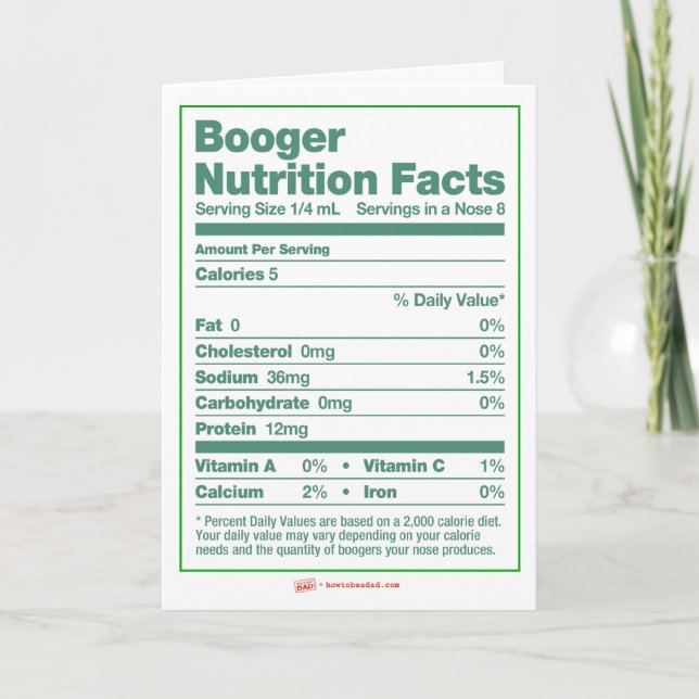 Festiva Booger Nutrition Facts Tarjeta de saludo de vacaci (Anverso)
