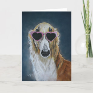 Festiva Borzoi en tarjeta de saludo de arte de perro con v