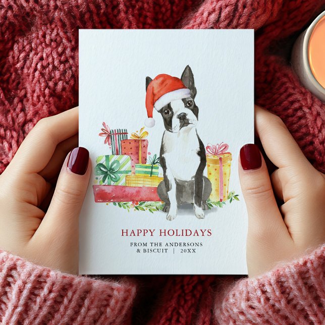 Festiva Boston Terrier Christmas presenta tarjeta de vacac (Boston Terrier Christmas Card)
