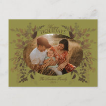 Botánica de color de agua verde postal