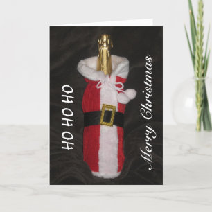 Festiva Botella De Vino En Santa Suit Tarjeta De Feliz Nav