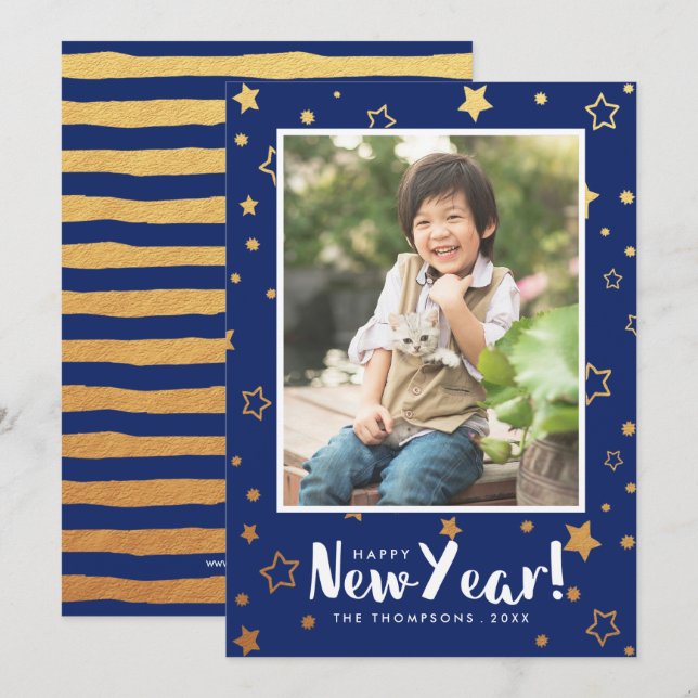 Festiva Brillante foto de la tarjeta de Año Nuevo (Anverso / Reverso)