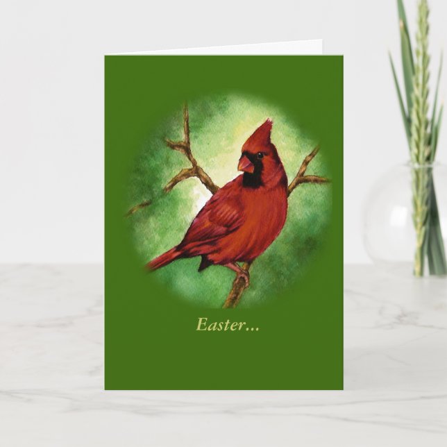 Festiva Brillante tarjeta roja cardinal de Pascua (Anverso)