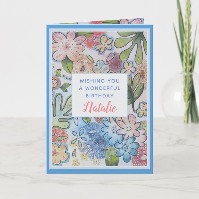 Festiva Brillante y alegre flor Feliz cumpleaños tarjeta d (Anverso)