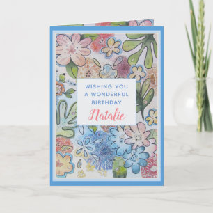 Festiva Brillante y alegre flor Feliz cumpleaños tarjeta d