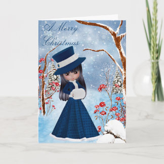 Festiva Brunette Chica, Nieve, Navidades Tarjeta de Saludo