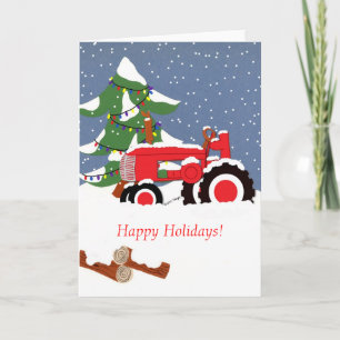 Festiva ¡Buenas fiestas! Tarjeta roja del tractor