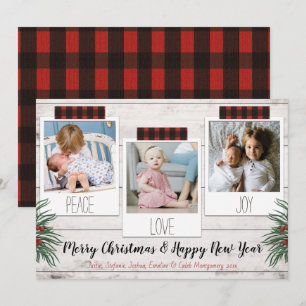 Festiva Buffalo Plaid Farmhouse 3 Tarjeta de vacaciones fo