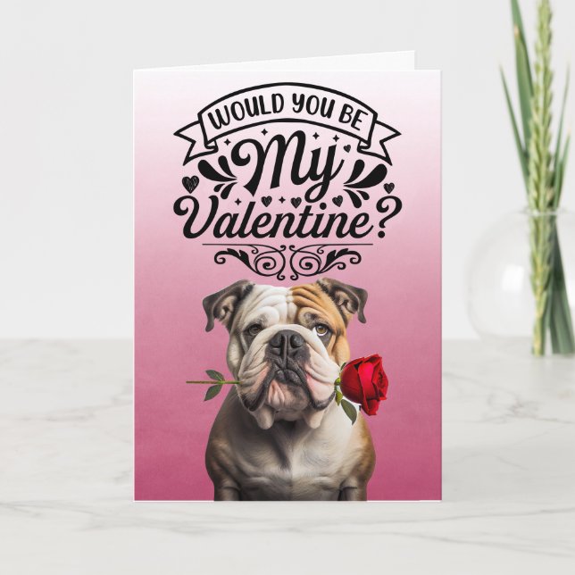 Festiva Bulldog Inglés con rosa Tarjeta personalizada del  (Anverso)