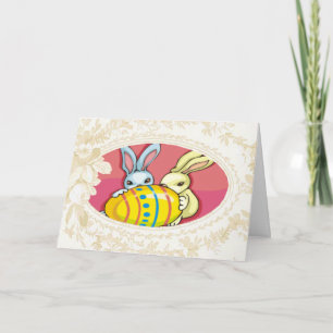 Festiva Bunnies Jugando Con Una Tarjeta De Huevo