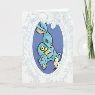 Festiva Bunny azul con tarjeta de Pascua florida