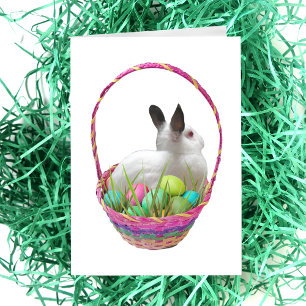 Festiva Bunny en tarjeta de cesta de Pascua